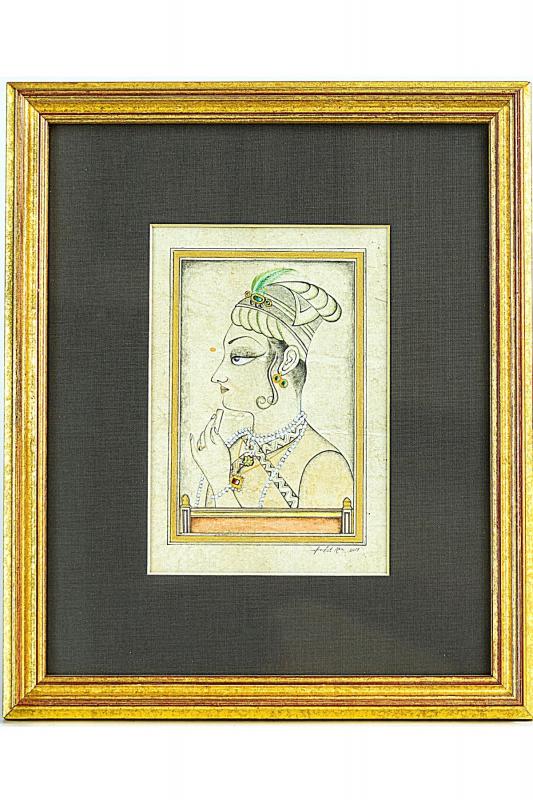Minyatür 26x32 cm El Yapımı Dekoratif Çerçeveli Hintli Kadın Portresi