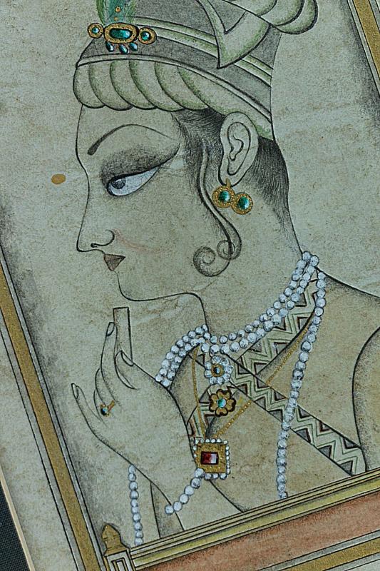 Minyatür 26x32 cm El Yapımı Dekoratif Çerçeveli Hintli Kadın Portresi