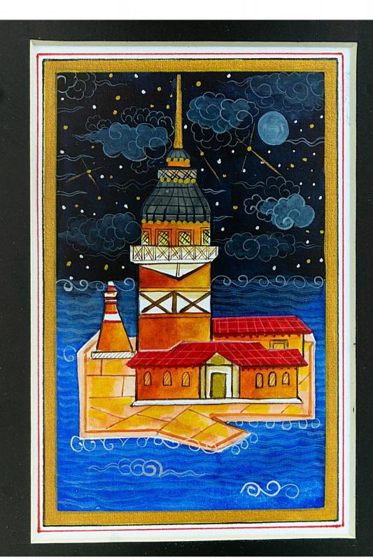 Minyatür 20x25 cm El Yapımı Dekoratif Çerçeveli Kız Kulesi Figürü