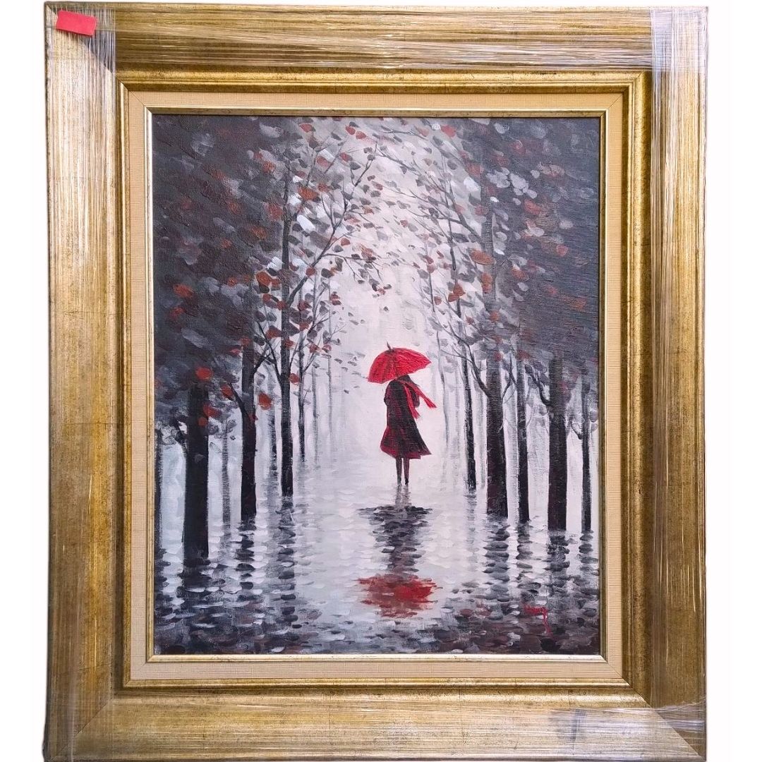 Yağlı Boya Tablo 70X80 cm Kırmızılı Kadın ve Sonbahar Manzara