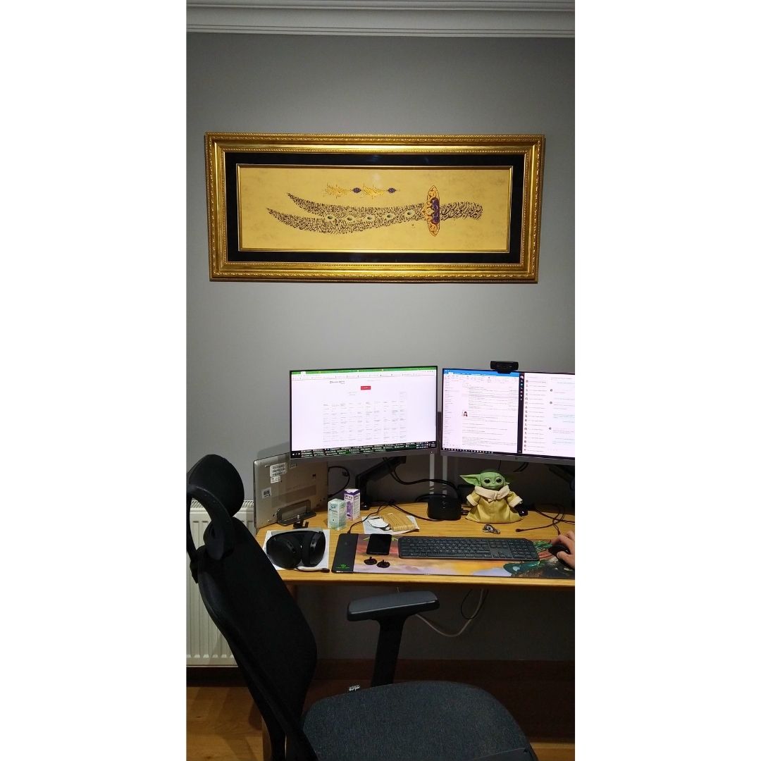 50x120 cm Hat Sanatı El Yazması Dekoratif Çerçeveli Zülfikar Kılıç Formunda Fetih Suresi