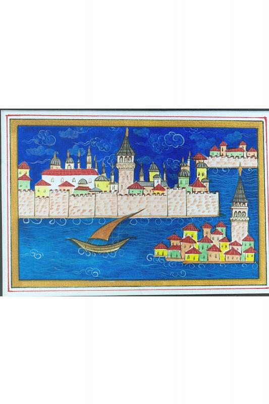 Minyatür 25x30 cm El Yapımı Dekoratif Çerçeveli TOPKAPI SARAYI VE KIZ KULESİ GÜNDÜZ