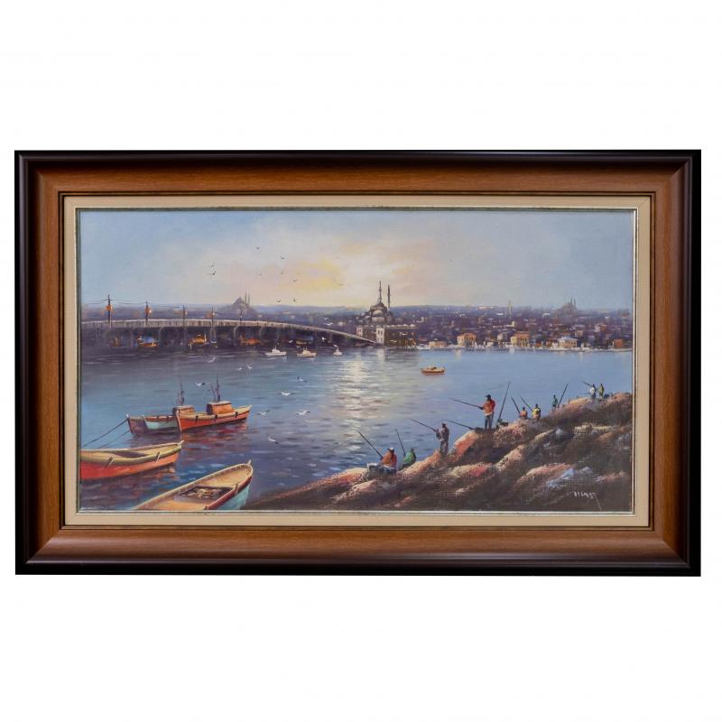 Yağlı Boya Tablo Orijinal 111x69 cm ’GALATA KÖPRÜSÜ VE BALIKÇILAR’’