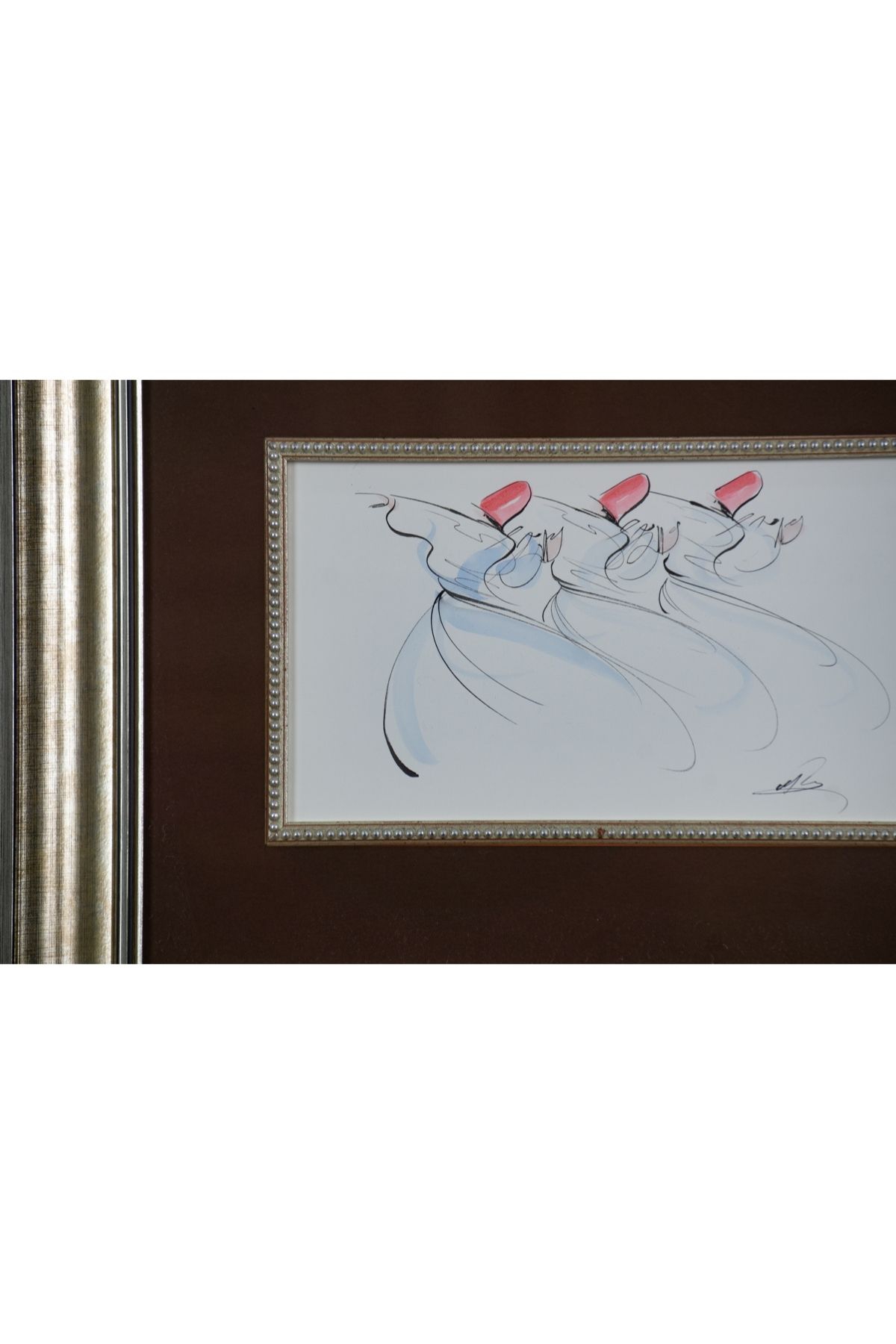 İslami Tablo 34x44 cm Orijinal El Yapımı Dekoratif Çerçeveli 3 lü Semazen Figür