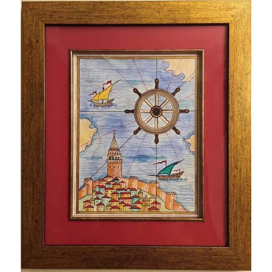 Minyatür 30x35 cm İstanbul ve Gemi Dümeni
