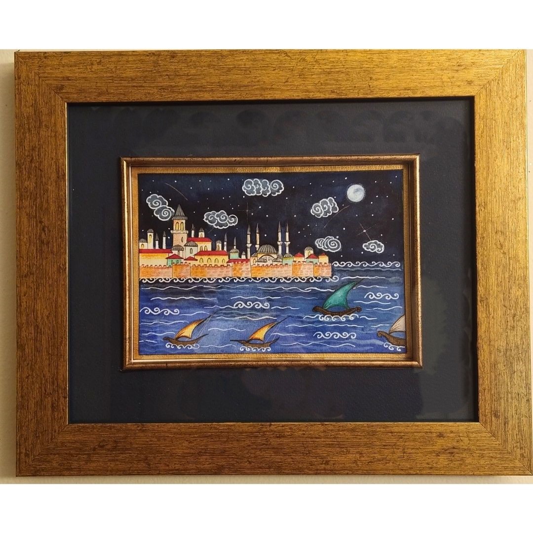 Minyatür 25x30 cm Sarayburnu ve Deniz (Gece)