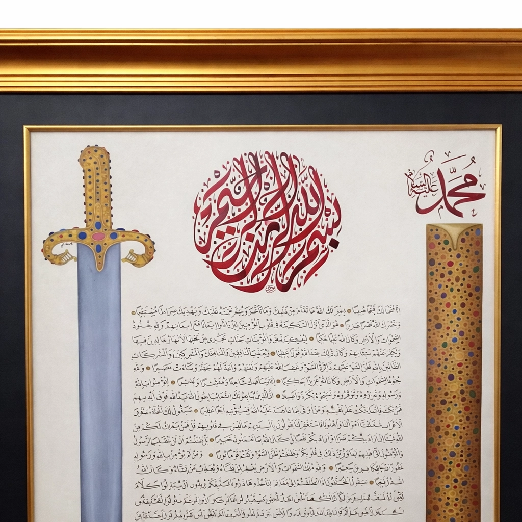 İslami Tablo 100x125 cm Hat Sanatı El Yazması FETİH Suresi Tamamı