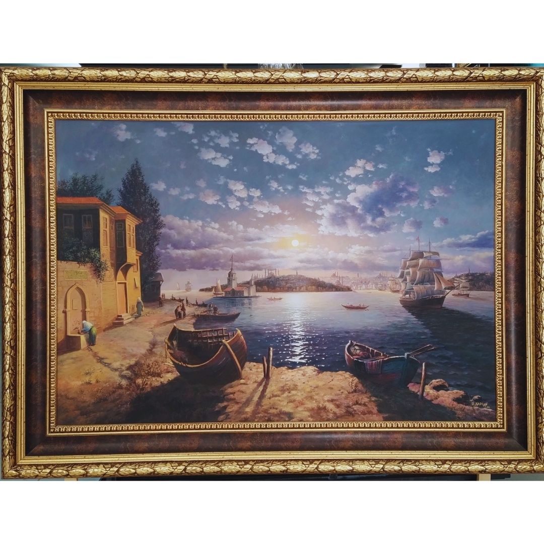 Yağlı Boya Tablo 140X105 cm Yelkenli ve Kız Kulesi