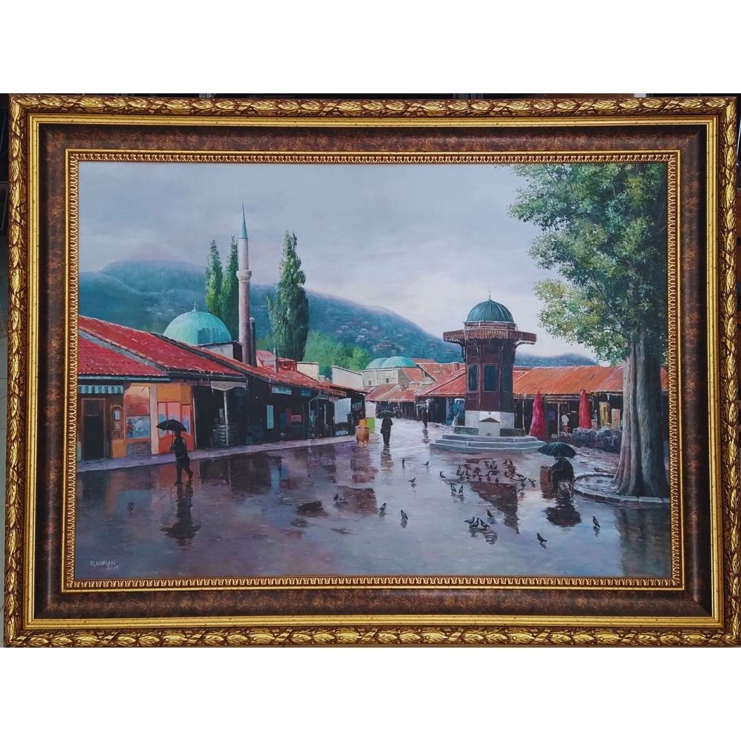 Yağlı Boya Tablo 145X 110 cm Köy Meydanı ve Çeşmesi