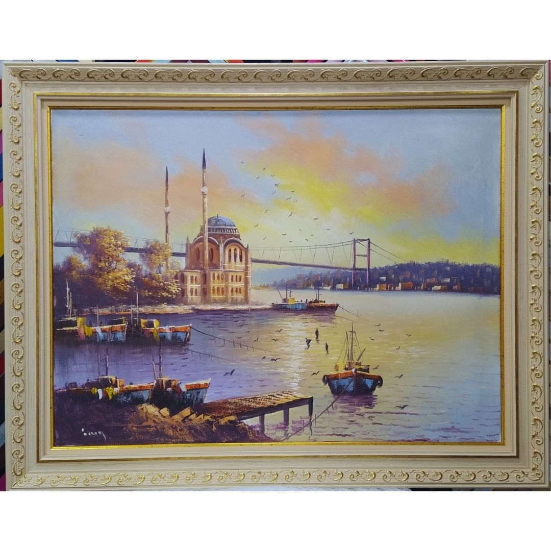 Yağlı Boya Tablo 95X75 cm Bebek Cami ve Boğaz Köprüsü 