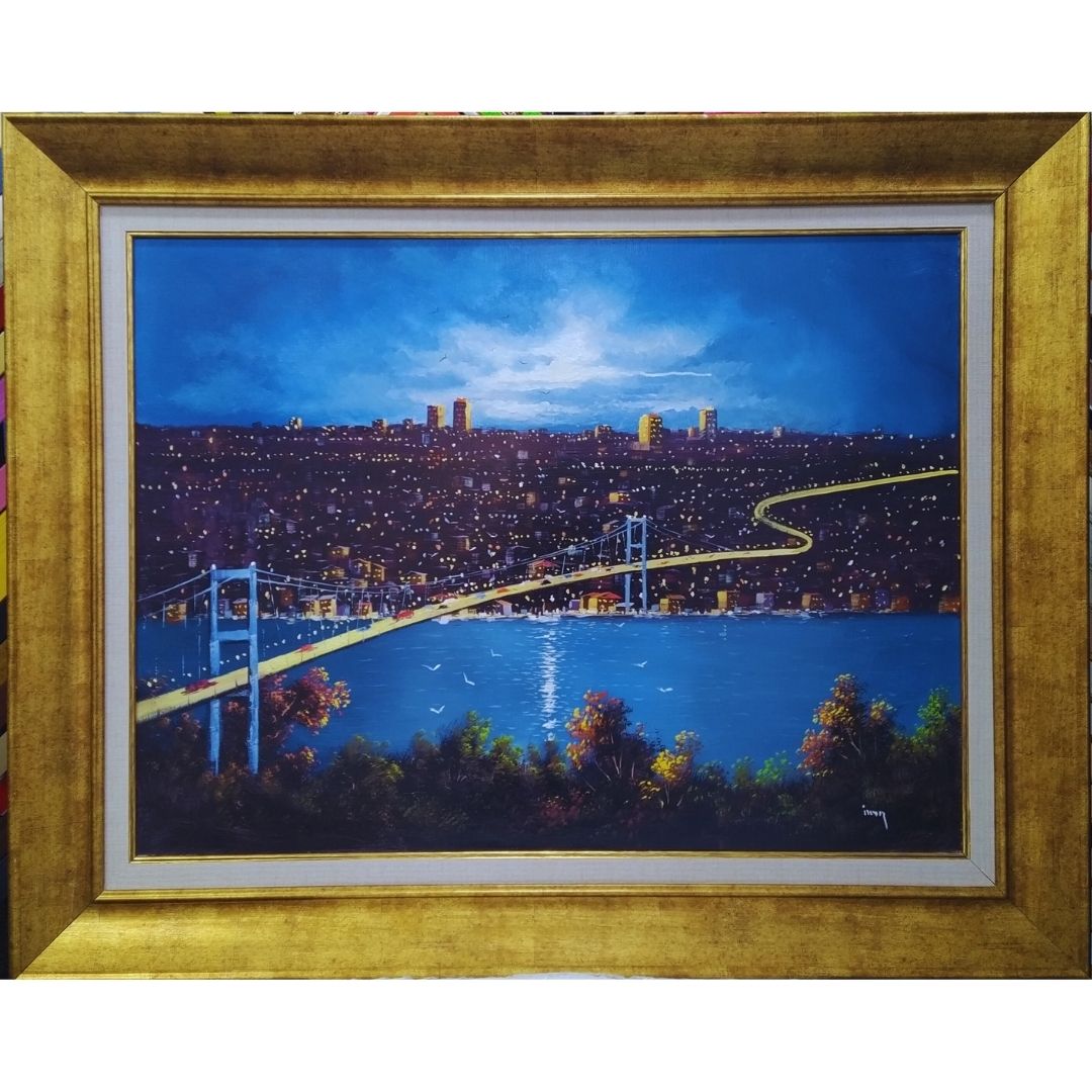 Yağlı Boya Tablo 100X80 cm Gece Boğaz Köprüsü 