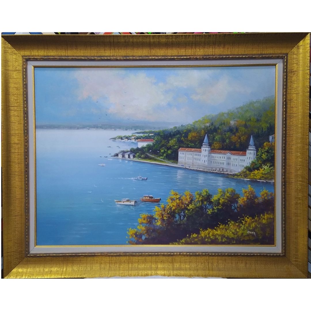 Yağlı Boya Tablo 98X78 cm Çengelköyden Kuleli İki Kule