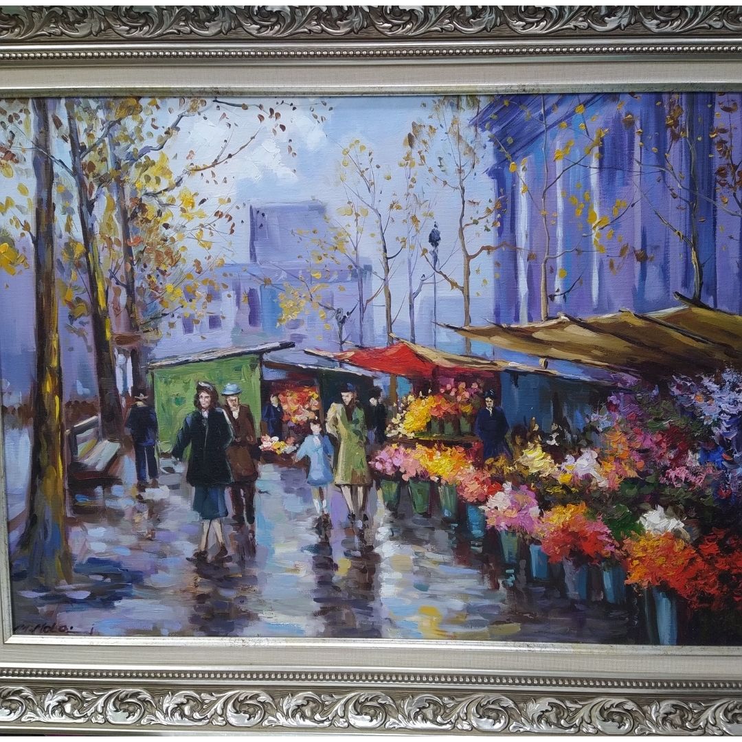 Yağlı Boya Tablo 87x67 cm Çiçek Pazarı