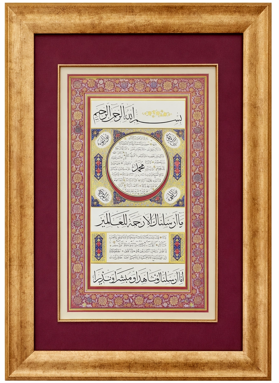 İslami Tablo 50X70 cm Tıpkı Basım Hat Sanatı Dekoratif Çerçeveli ’’Hilye-i Şerif ’’