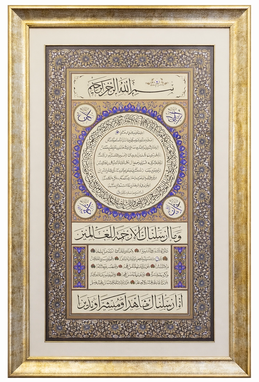 İslami Tablo 83X126 cm Tıpkı Basım Hat Sanatı Dekoratif Çerçeveli ’’Hilye-i Şerif ’’