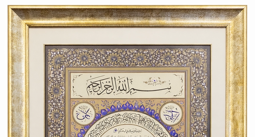 İslami Tablo 83X126 cm Tıpkı Basım Hat Sanatı Dekoratif Çerçeveli ’’Hilye-i Şerif ’’