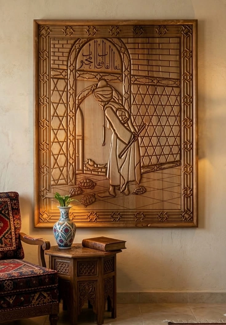 KAYIN MASİF KAPLUMBAĞA TERBİYECİSİ MOTİFİ 90X110 CM