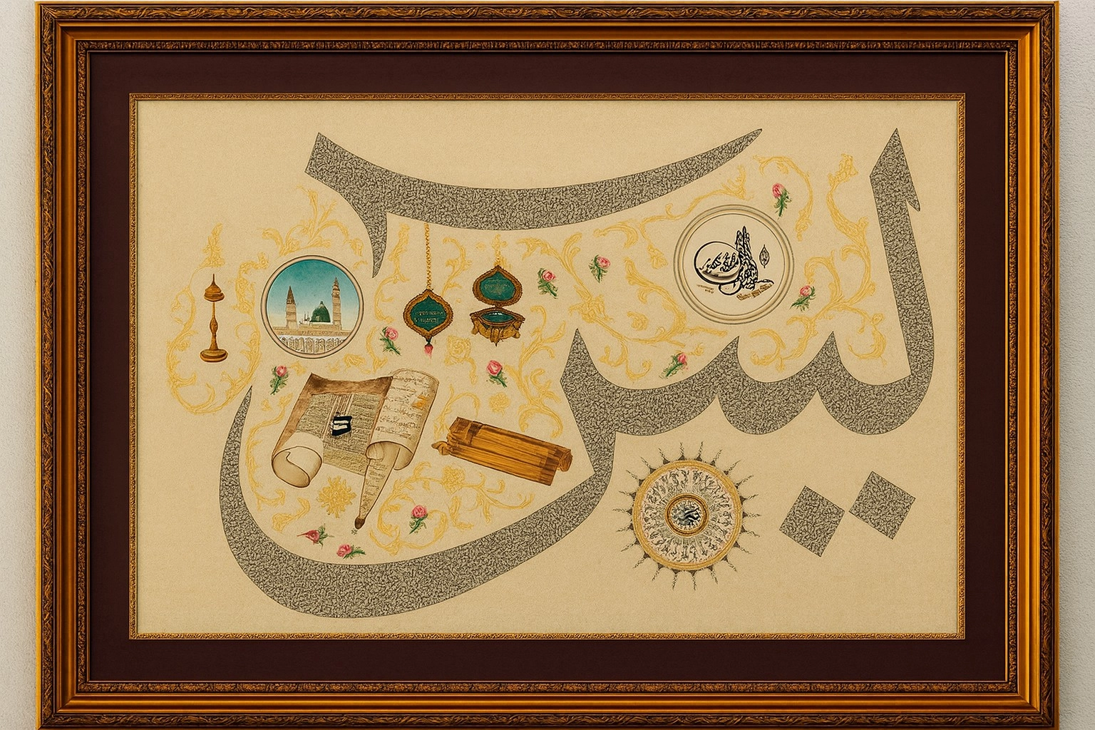 İslami Tablo 95X122 cm Orijinal El Yazması Hat Sanatı YASİN-İ ŞERİF