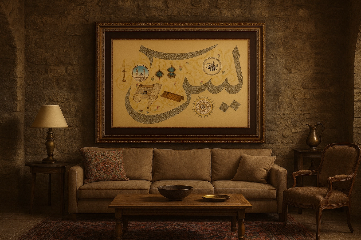 İslami Tablo 95X122 cm Orijinal El Yazması Hat Sanatı YASİN-İ ŞERİF